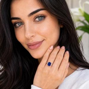 Emerald-Cut Lab Blue Sapphire Ring • 10x8mm—12x10mm, Sterling Silver