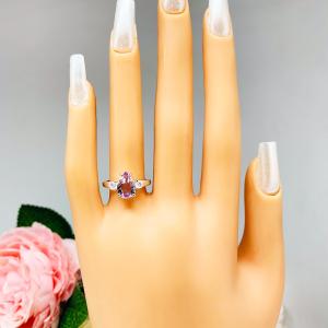 Pear-Cut Rose de France Amethyst & Rainbow Moonstone Ring • 10x7mm, Sterling Silver