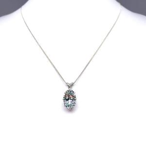 Oval-Cut Aquamarine Pendant or Necklace • 14x10mm, Sterling Silver