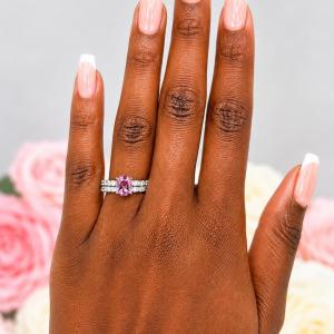 Oval-Cut Lab Pink Sapphire & CZ Engagement Ring or Bridal Set • 8x6mm—9x7mm, Sterling Silver