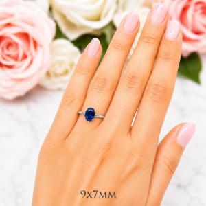 Oval-Cut Lab Blue Sapphire Solitaire Ring • 8x6mm—10x8mm, Sterling Silver, 6-Prong