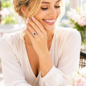 Oval-Cut Lab Blue Sapphire & CZ Engagement Ring or Bridal Set • 8x6mm—9x7mm, Sterling Silver
