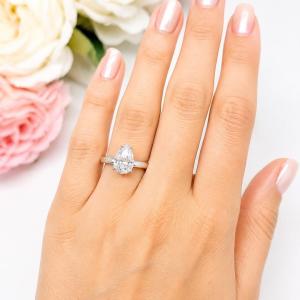 Pear-Cut Lab White Sapphire Engagement Ring •  10x7mm, 12x8mm, Sterling Silver