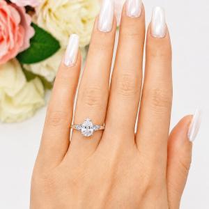 Pear-Cut Lab White Sapphire 3-Stone Ring • 10x7mm, 12x8mm, Round Accents, Sterling Silver