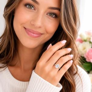 Oval-Cut Lab White Sapphire Engagement Ring • 8x6mm—10x8mm, Sterling Silver, 6-Prong