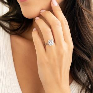 Emerald-Cut Lab White Sapphire Engagement Ring • 10x8mm—12x10mm, Sterling Silver
