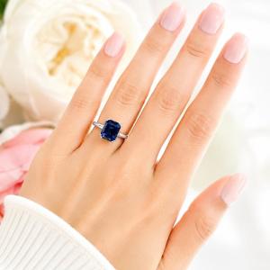 Emerald-Cut Lab Blue Sapphire Ring • 10x8mm—12x10mm, Sterling Silver