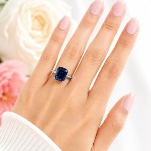 Emerald-Cut Lab Blue Sapphire Ring • 10x8mm—12x10mm, Sterling Silver