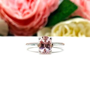 Oval-Cut Pink Peach Lab Padparadscha Sapphire Ring • 8x6mm, Sterling Silver, Size 5.5