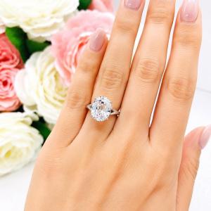 Oval-Cut Lab White Sapphire Solitaire Ring • 10x8mm, 12x10mm, Sterling Silver