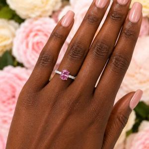 Oval-Cut Lab Pink Sapphire & CZ Engagement Ring or Bridal Set • 8x6mm—9x7mm, Sterling Silver