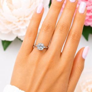 Cushion-Cut Lab White Sapphire Bezel Engagement Ring • 8mm, 9mm, Sterling Silver