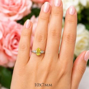 Canary Yellow Pear-Cut CZ 3-Stone Engagement Ring • 10x7mm, Sterling Silver