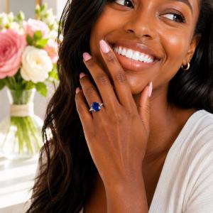 Oval-Cut Lab Blue Sapphire Solitaire Ring • 10x8mm—16x12mm, Sterling Silver