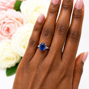 Oval-Cut Lab Blue Sapphire Solitaire Ring • 10x8mm—16x12mm, Sterling Silver
