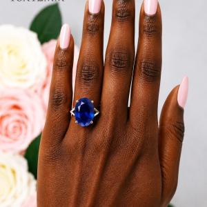 Oval-Cut Lab Blue Sapphire Solitaire Ring • 10x8mm—16x12mm, Sterling Silver