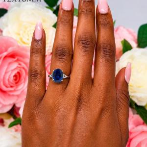 Oval-Cut Lab Blue Sapphire Solitaire Ring • 10x8mm—16x12mm, Sterling Silver