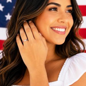 Patriotic Lab Sapphire & Ruby Band • 2.5mm Round, Fourth of July Ring, Sterling Silver
