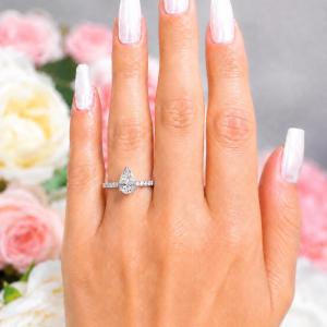 Pear-Cut CZ Engagement Ring or Bridal Set • 9x6mm—12x8mm, Sterling Silver