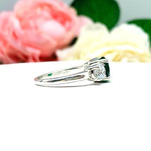 Round-Cut Lab Emerald & CZ 3-Stone Ring • 8mm Center, Sterling Silver, Size 6.75