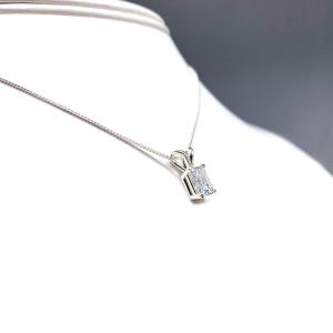 Faceted radiant CZ pendant in sterling silver setting, suspended from a smooth silver chain, displayed against a white background, available in eight size options, shown in 7x5mm size.