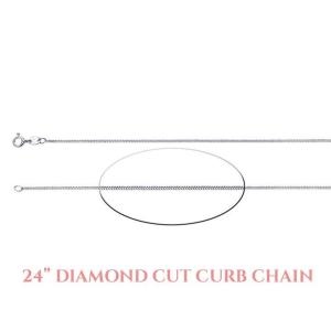 A 24 inch silver diamond-cut curb chain necklace. The chain is made of small, interlocking links that create a diamond-cut pattern. The chain has a spring  clasp.