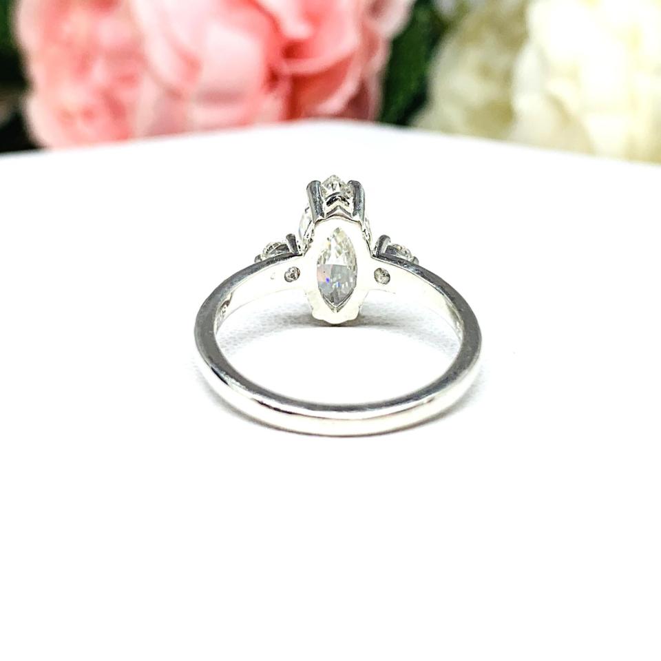 Marquise CZ Engagement Ring Near Colorless CZ Round Accents Sterling Silver