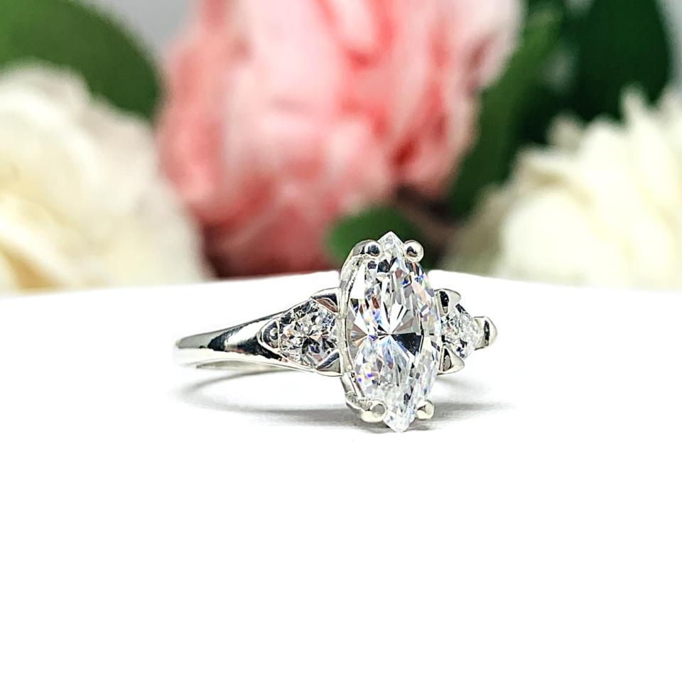 Marquise CZ Trillion Accents Engagement Ring