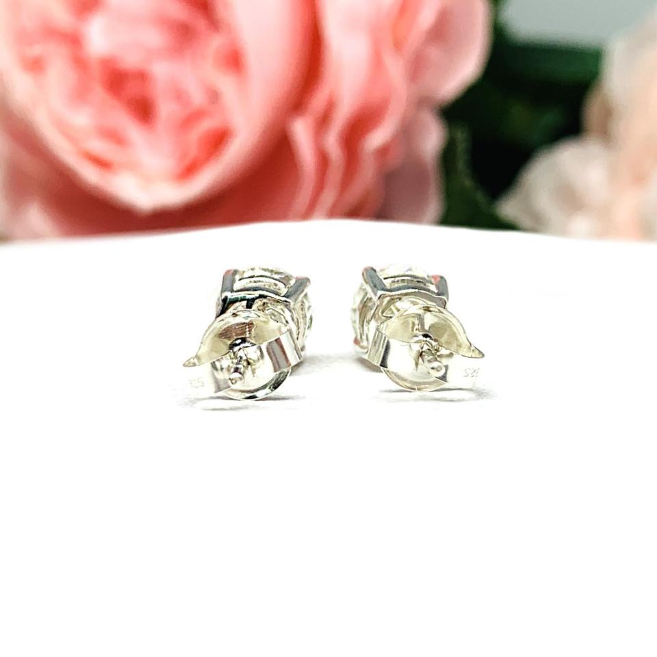 Round Near Colorless CZ Basket Sterling Silver Stud Earrings