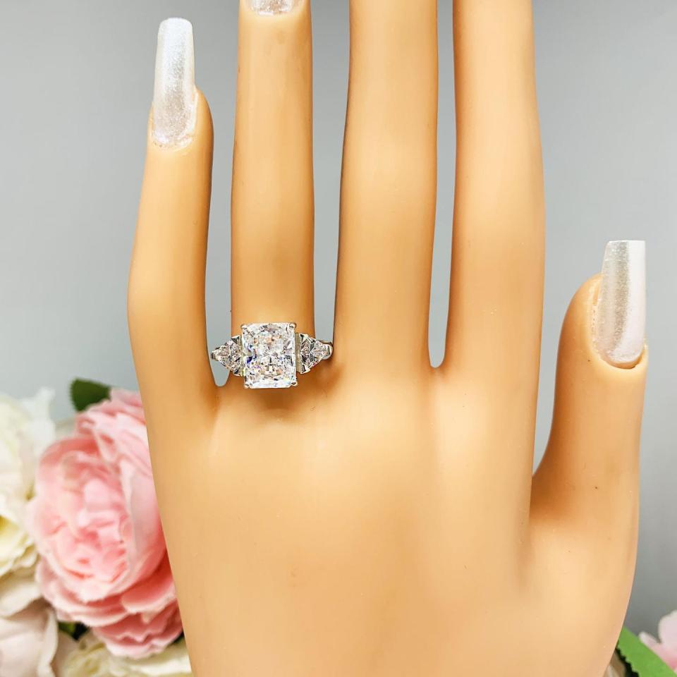 Radiant Cubic Zirconia with Trillion Accents Engagement Ring