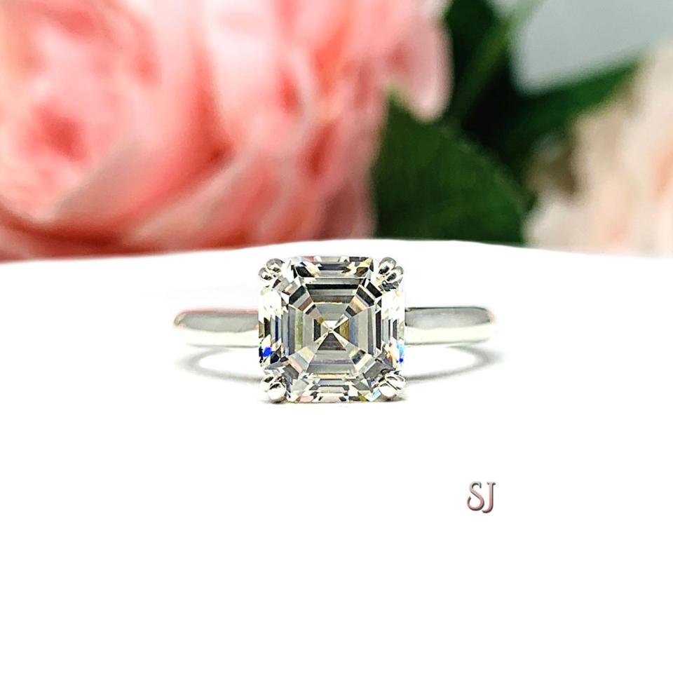 Asscher Near Colorless 2 Carat CZ Engagement Ring