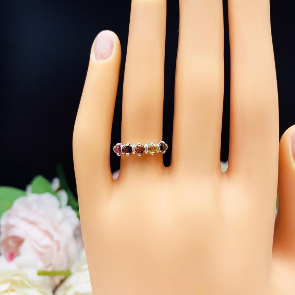 Autumn Colors 3mm Round Natural Gemstone Five Stone Ring