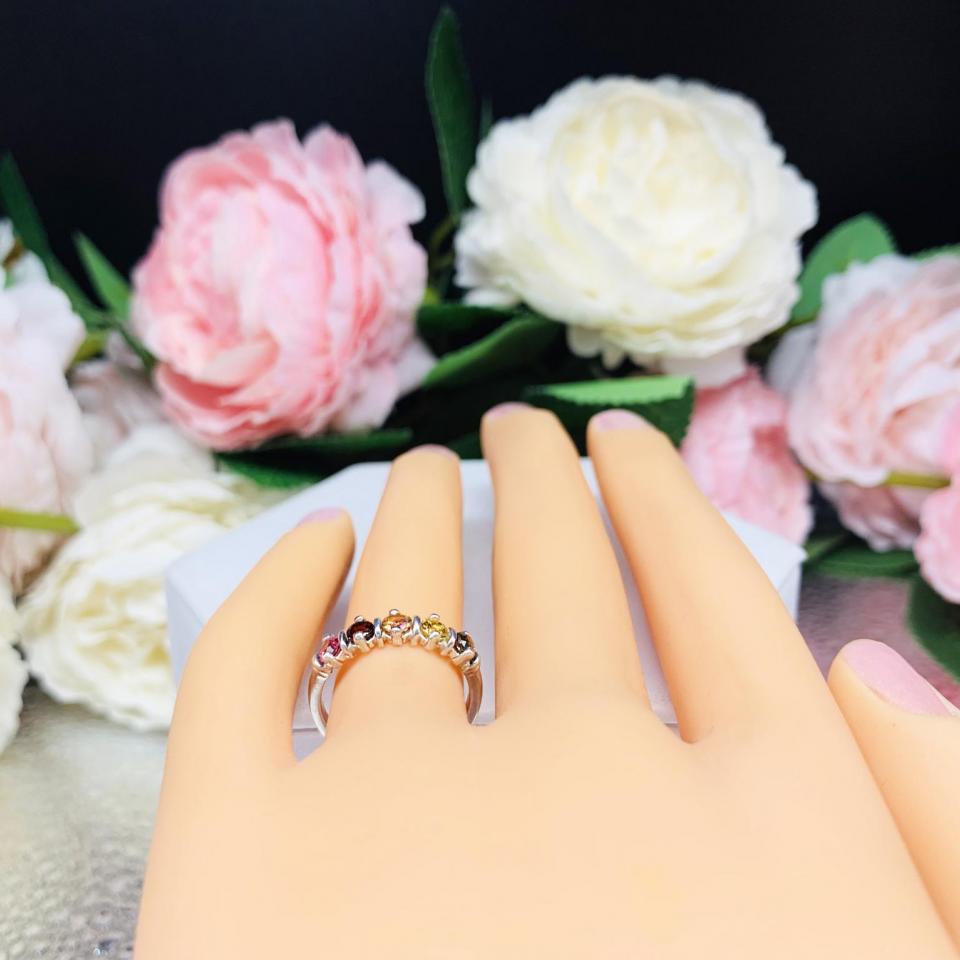 Autumn Colors 3mm Round Natural Gemstone Five Stone Ring