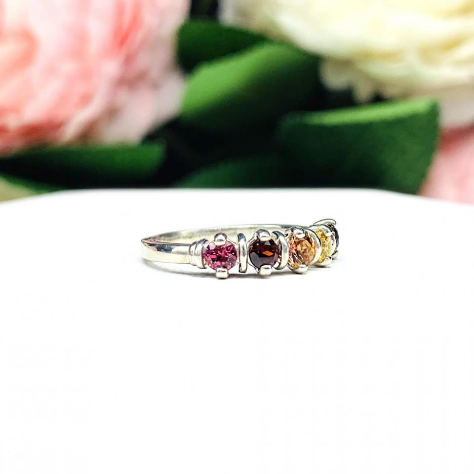 Autumn Colors 3mm Round Natural Gemstone Five Stone Ring