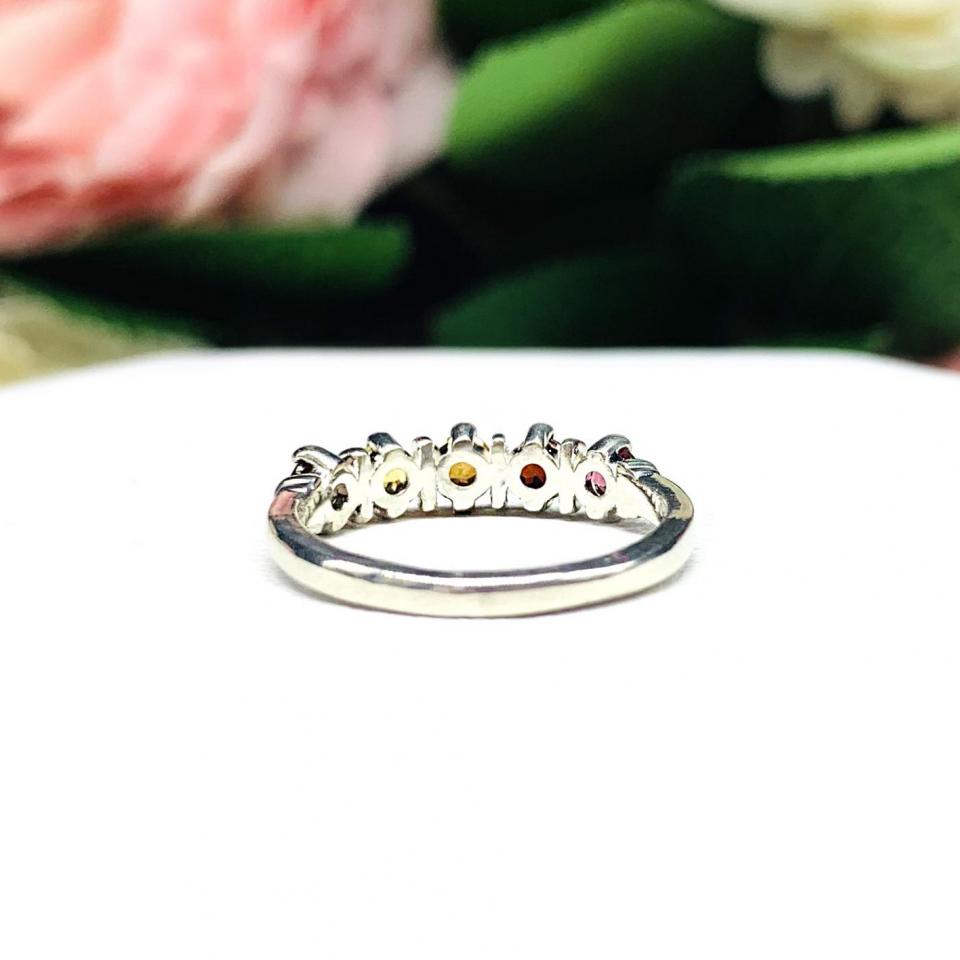 Autumn Colors 3mm Round Natural Gemstone Five Stone Ring
