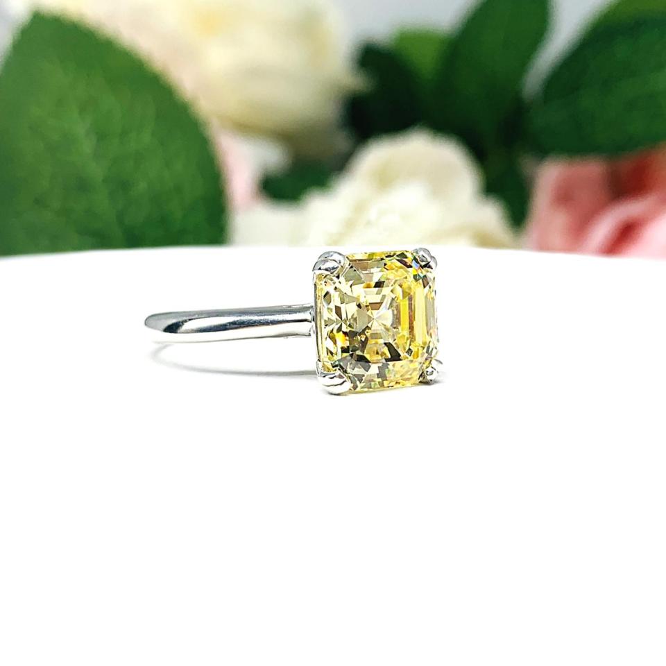Canary Yellow Asscher 9mm Cubic Zirconia Engagement Ring