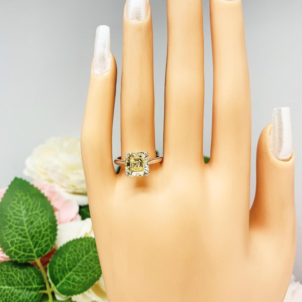 Canary Yellow Asscher 9mm Cubic Zirconia Engagement Ring