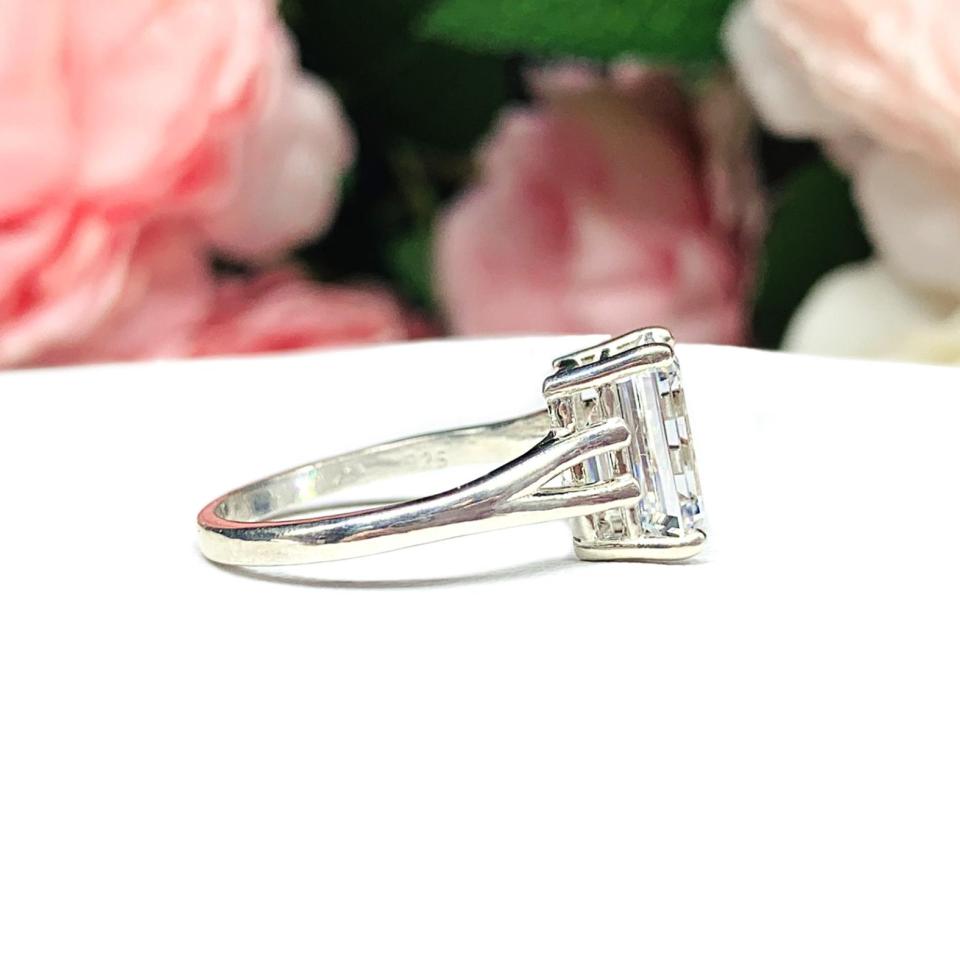Emerald Cubic Zirconia 10x8mm Engagement Lower Profile Ring