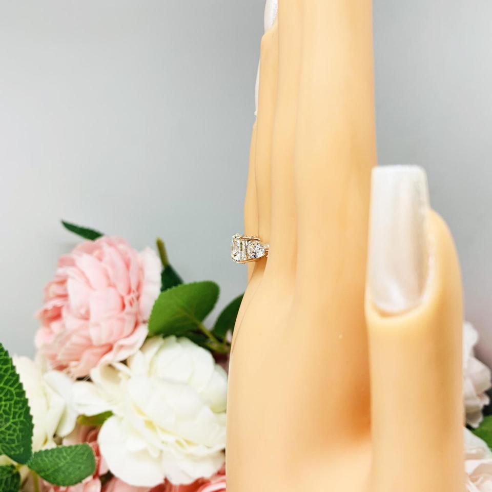 Round CZ Pear 3 Stone Engagement Ring Near Colorless CZ Sterling Silver