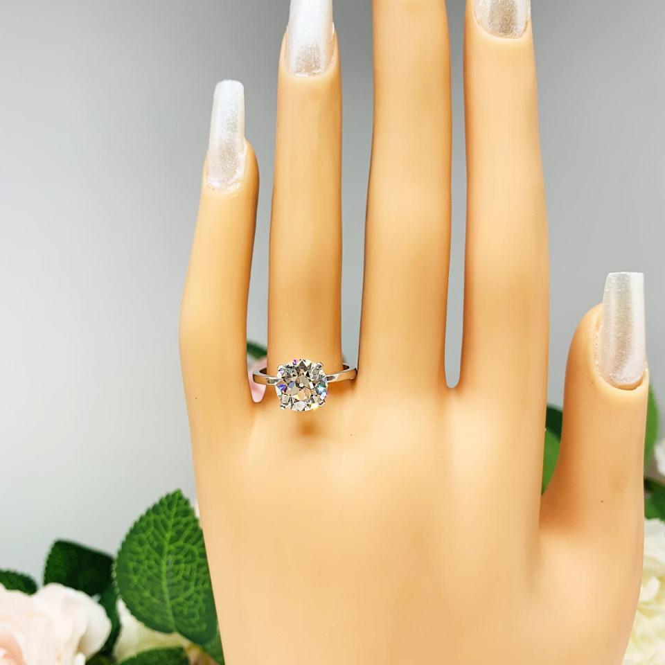 Old European Cut 9mm Near Colorless CZ Engagement Ring