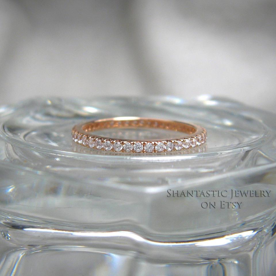 Round Cubic Zirconia Eternity Wedding Gold Band or Stacking Ring FINAL SALE