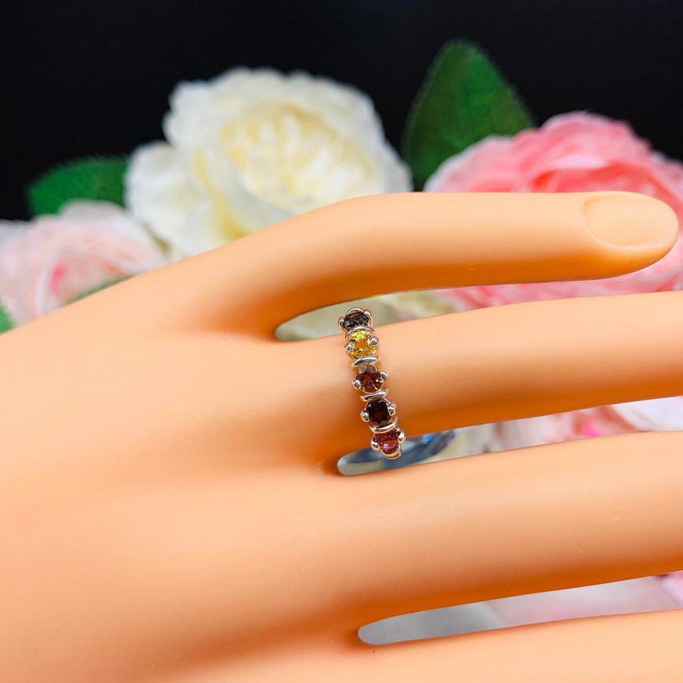 Autumn Colors 3mm Round Natural Gemstone Five Stone Ring