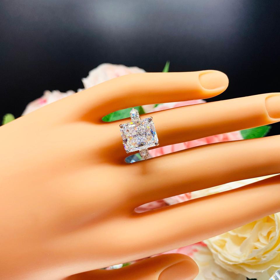Radiant CZ Sterling Silver Engagement Ring Round Accents