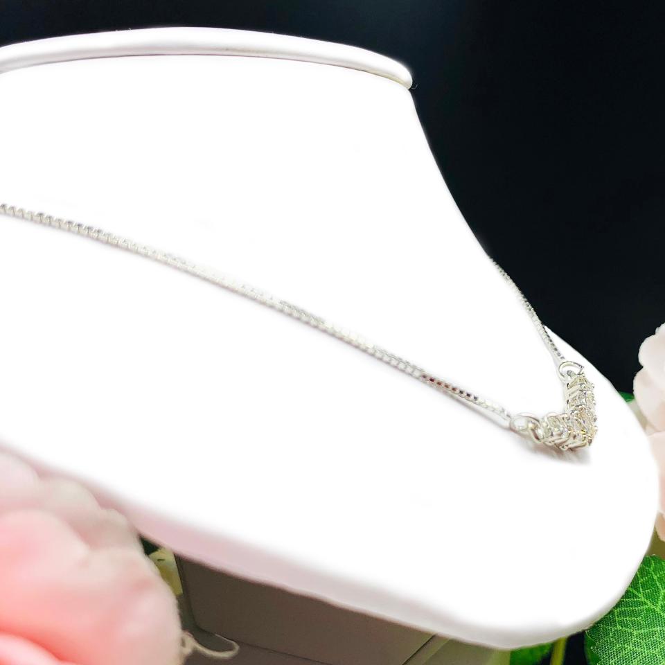 Five Stone Round CZ Pendant Sterling Silver Necklace Near Colorless Cubic Zirconia V Style Chevron
