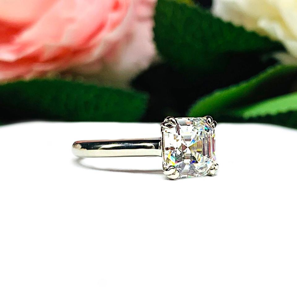 Asscher 8mm CZ Split Prong Engagement Ring
