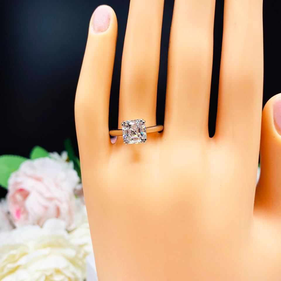 Asscher 8mm CZ Split Prong Engagement Ring