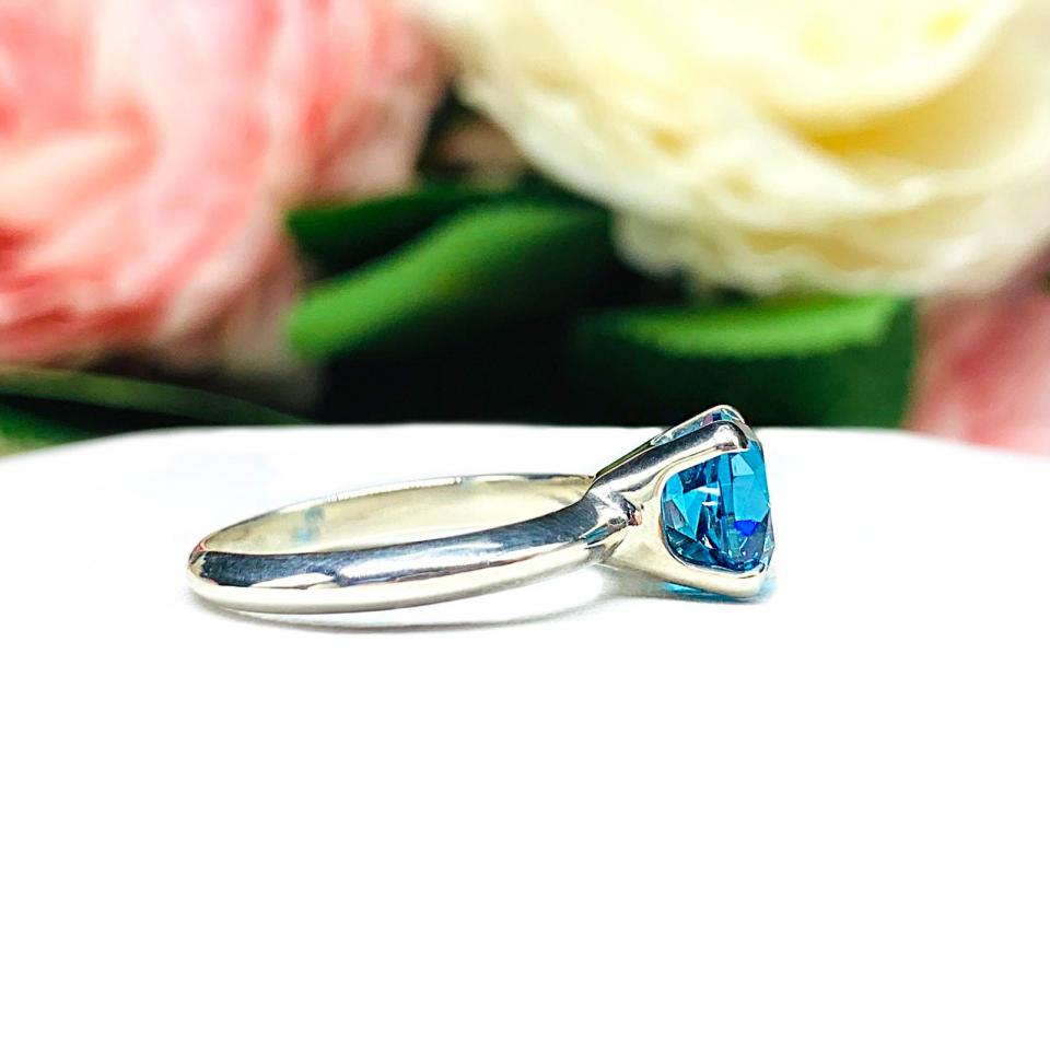 Old Mine Cut 8mm London Blue Cubic Zirconia Ring