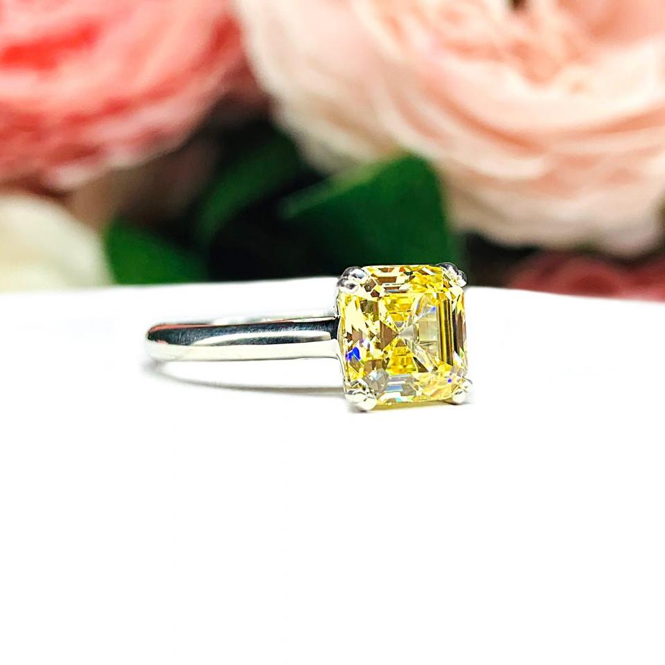Canary Yellow Asscher 9mm Cubic Zirconia Engagement Ring