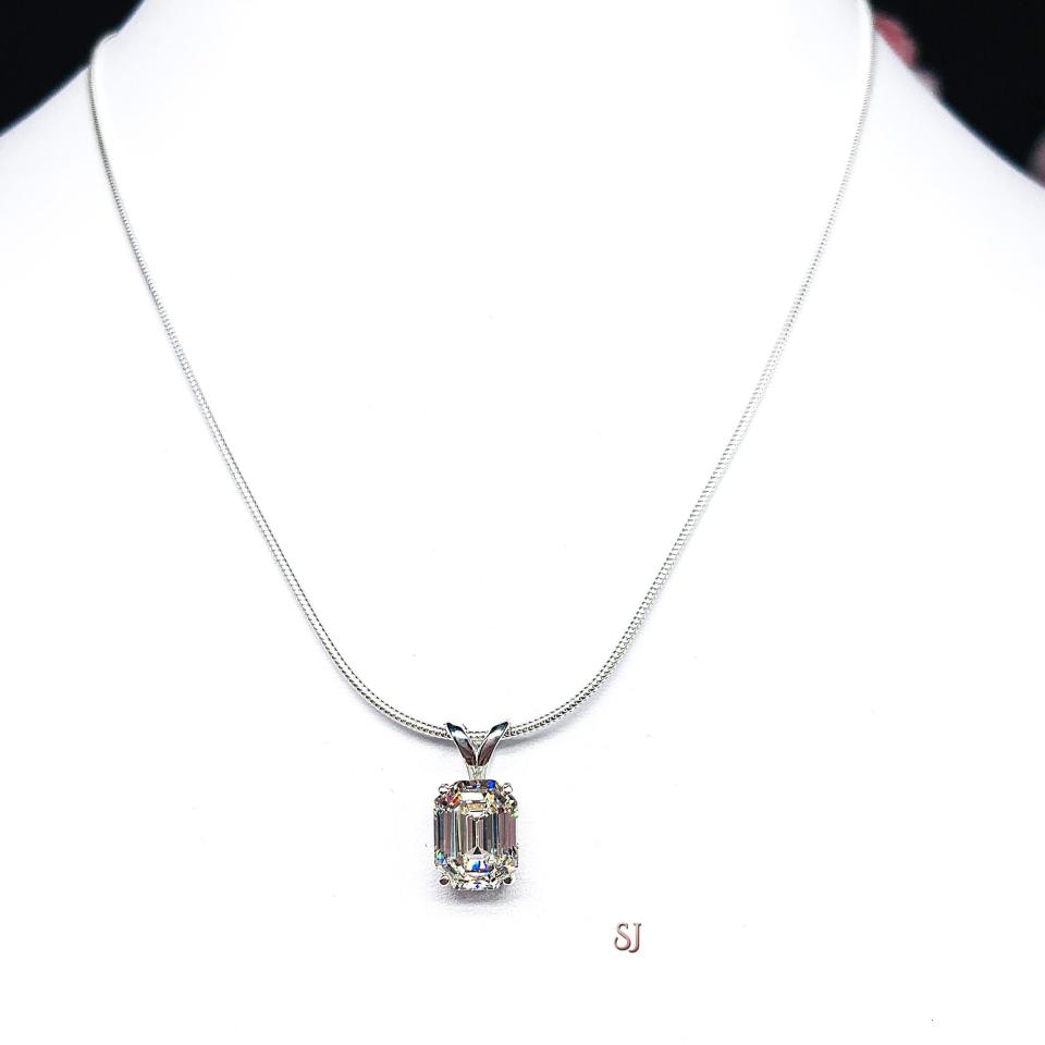Elongated Asscher CZ Pendant Sterling Silver Necklace Near Colorless Cubic Zirconia