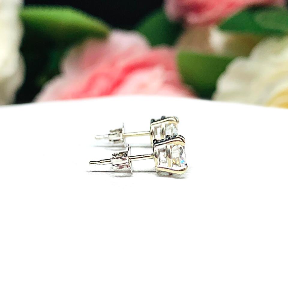 Moissanite 14k Gold Stud Earrings - Round authentic moissanites - Solid gold soft claw prong settings - FREE 3RD DAY UPS